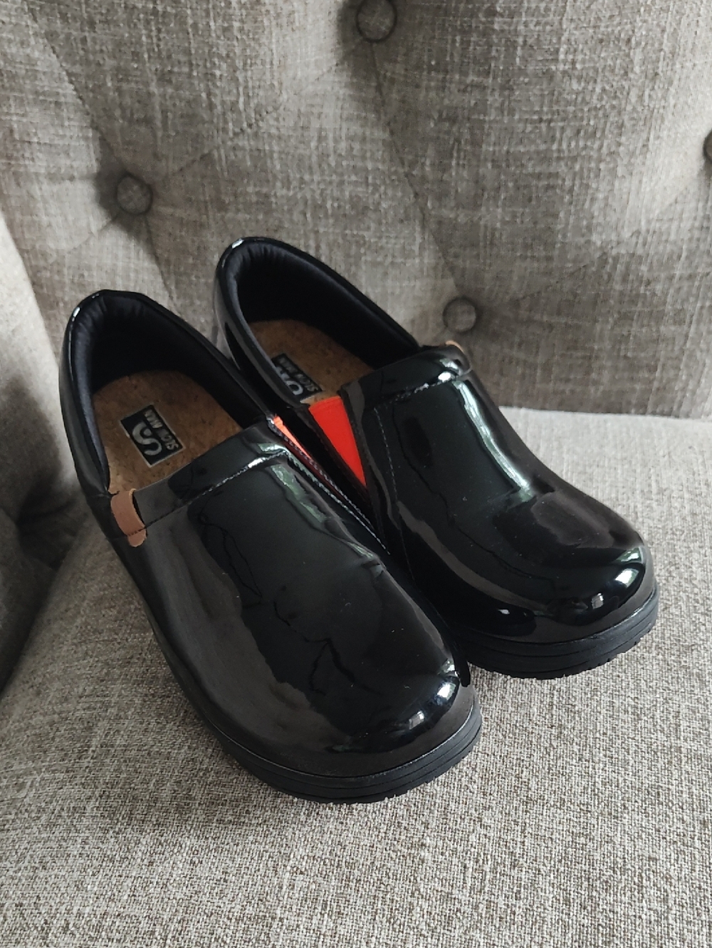 Women's Black Patent Leather Clog Mules With Comfortable Cork Sole